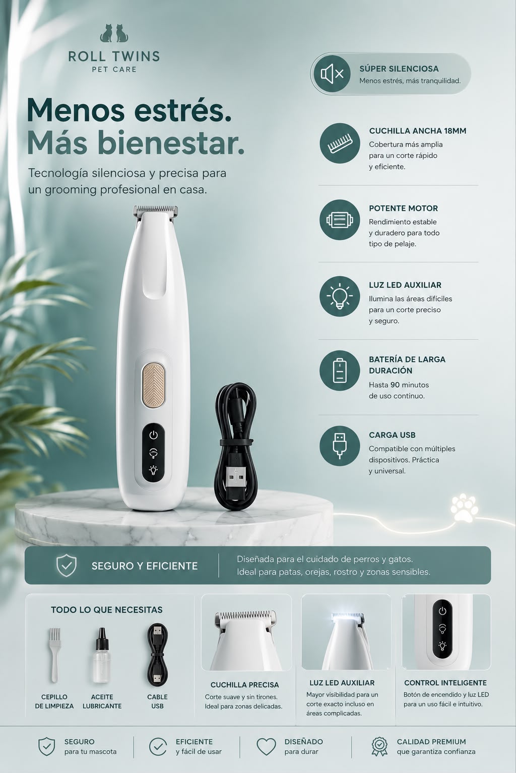 Cortapelos para Mascotas con Luz LED