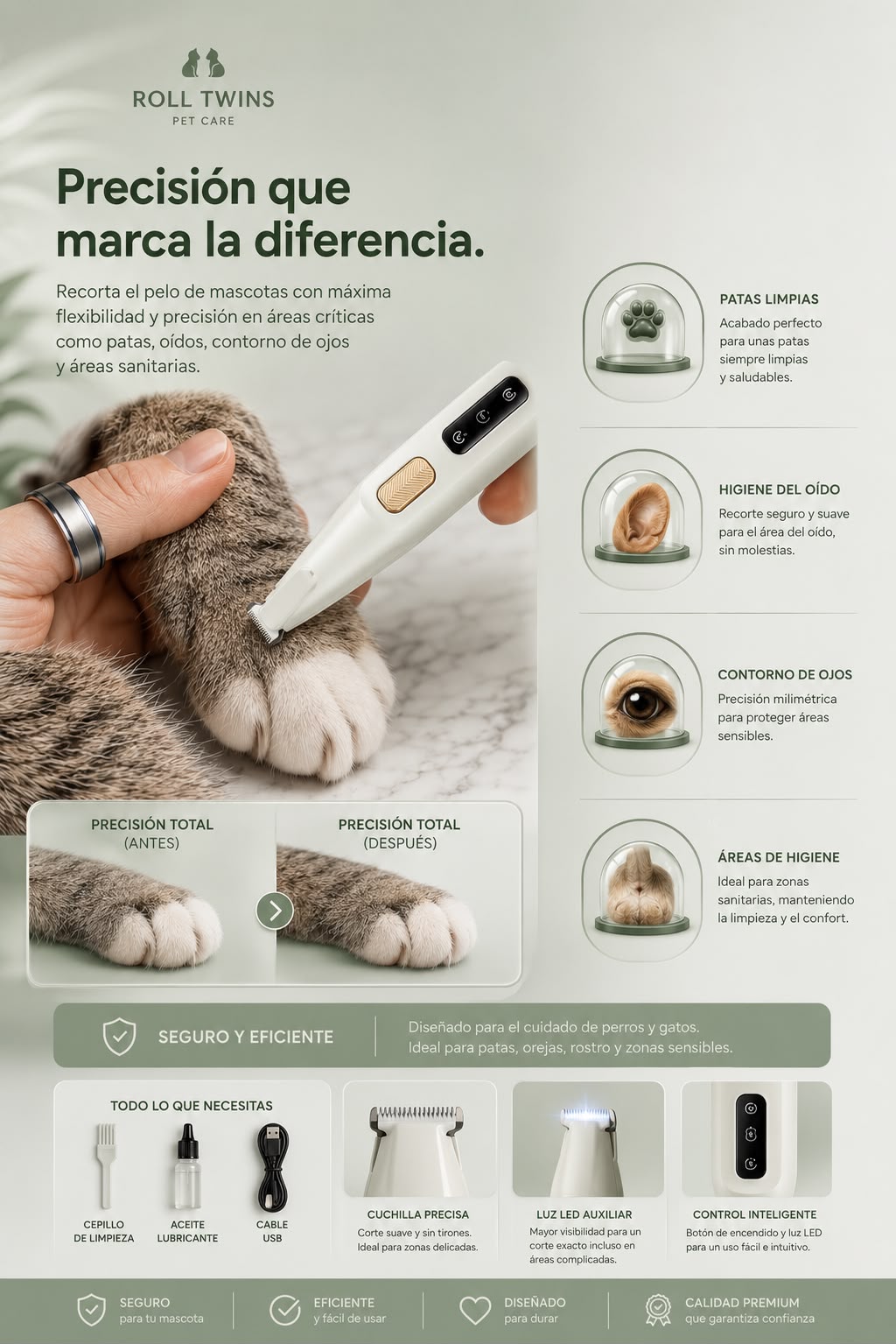 Cortapelos para Mascotas con Luz LED